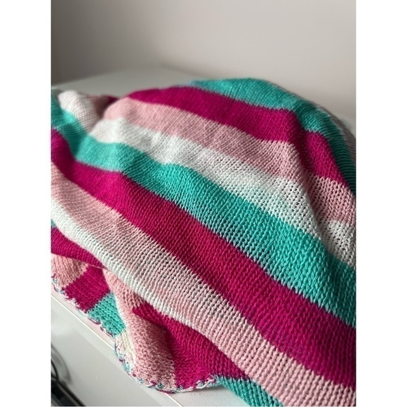 SHEIN Pink Aqua Multi Color Knit Striped Open Back Beach Cover Up One Size - Picture 6 of 6